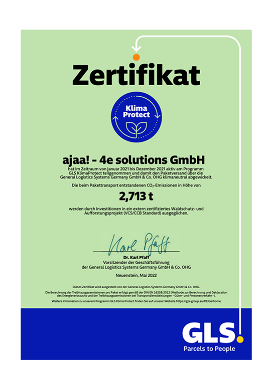ajaa! Zertifikat Klimaausgleich